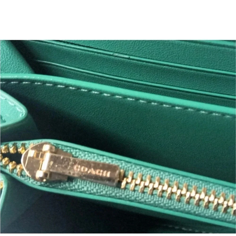 Coach Long Zip Around Green Leather Wallet #C4451  Retail $298